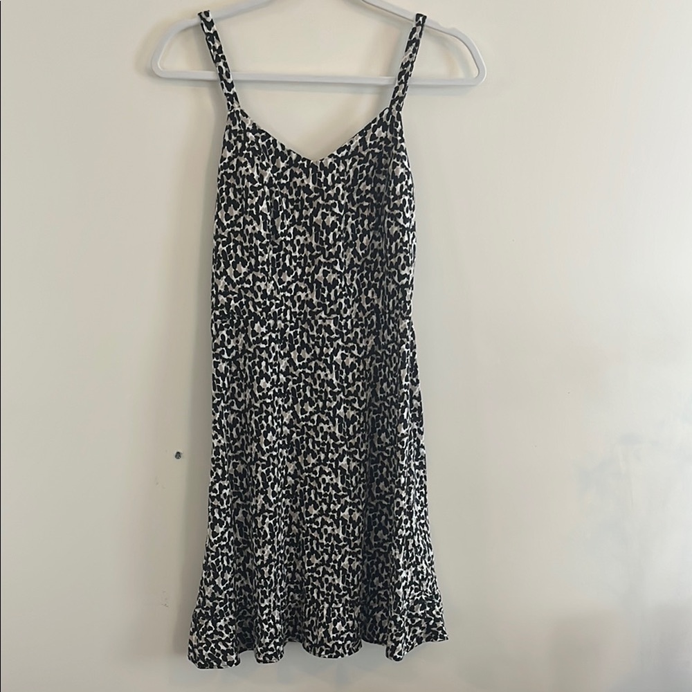 Old Navy Linen Cami Dress Casual Ruffle‎ Abstract Tan Black Summer Smocked